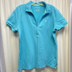 Eddie Bauer Teal and Yellow Polo Shirt Large Tall